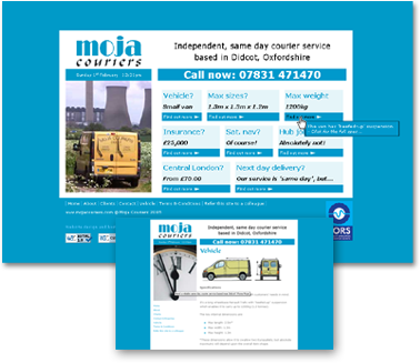 The Moja Couriers Homepage and Vehicle page