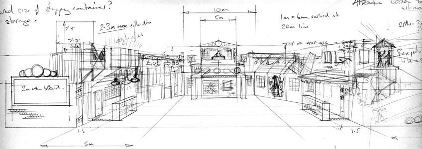 Experiential branded festival set – initial concept sketch