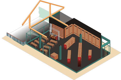 Isometric visual of event temporary retail space (branding removed)